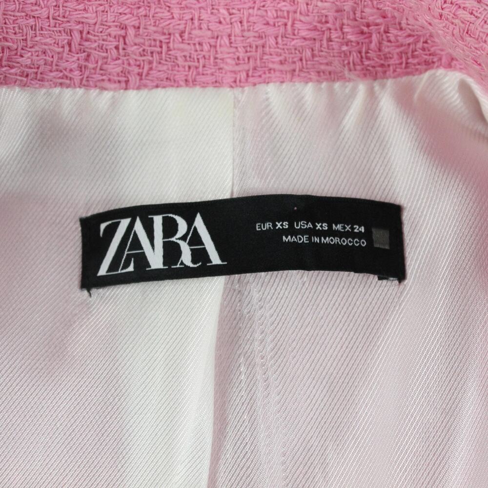 Zara Blazer Women XS Candy Pink Textured Tailored Gold Button Jacket Academia - Picture 5 of 10